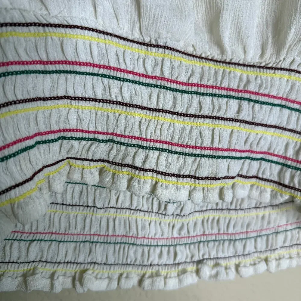 Lily White Cropped Tops Women Large White Smocked Sheer Boho Peasant Prairie